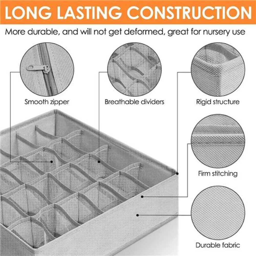 6 Pack Sock Underwear Drawer Organizer Dividers, 58 Cell Foldable Fabric Dresser